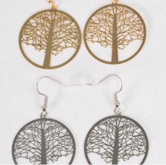 Beautiful Tree of Life Gold Dangle Earrings Laser cut  hypoallergenic wires NEW - Picture 6 of 7